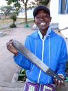 Jesca with knife for wood cutting