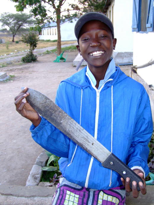 Jesca with knife for wood cutting