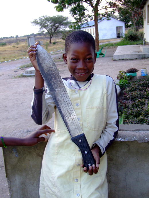 Elizabeth with knife for wood cutting